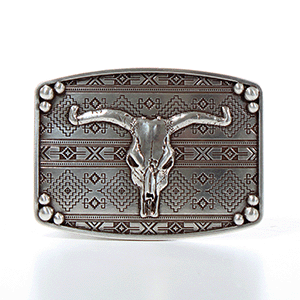 Nocona Engraved Silver Steer Skull Western Belt Buckle