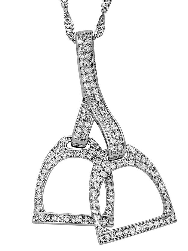 AWST INT'L RHODIUM HORSE DOUBLE STIRRUP NECKLACE