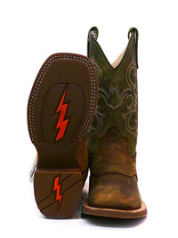 Old West - Kids Sq Toe Olive Green Calf