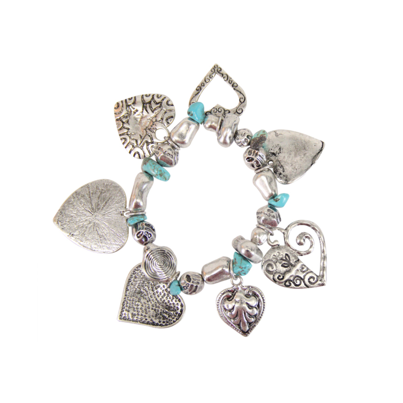 M&F Turquoise & Silver Heart Charm Bracelet