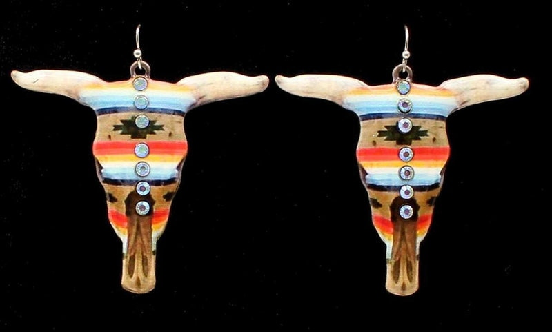 Blazin Roxx® Serape Aztec Bull Skull Earrings