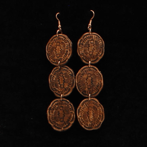 Brown Leather Round 3 Tier Earrings