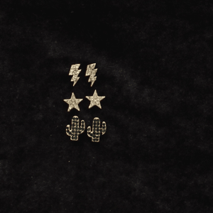 Silver Strike 3 Piece Stud Crystal Set Earrings