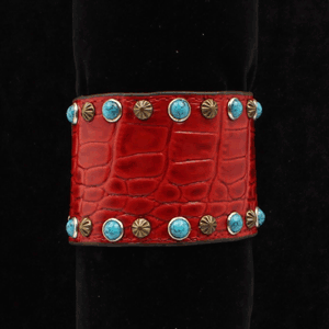 Red  Leather Cuff with Turquoise Bracelet
