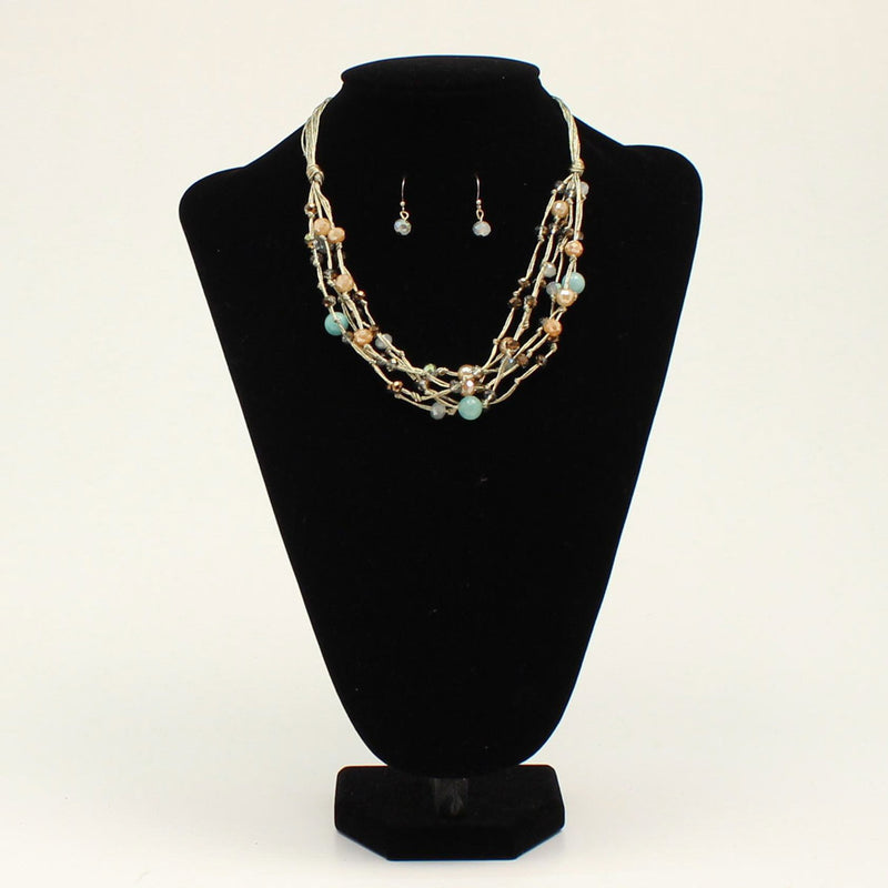 Silver Strike Natural Bead Rope Necklace & Earrings Set